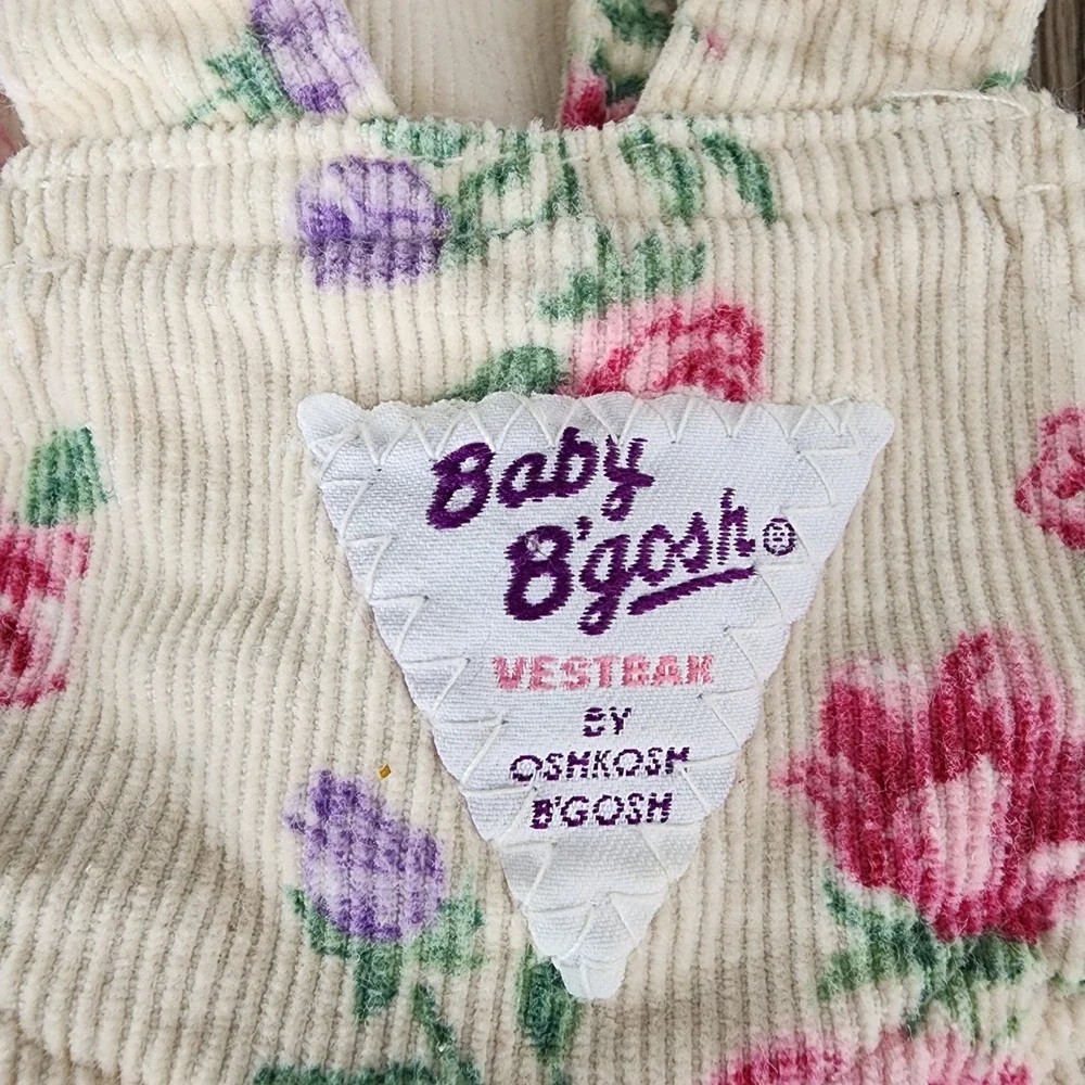 Vintage Baby B'gosh Bubble Corduroy‎ Overalls Vestback Floral Print 6-9 Months